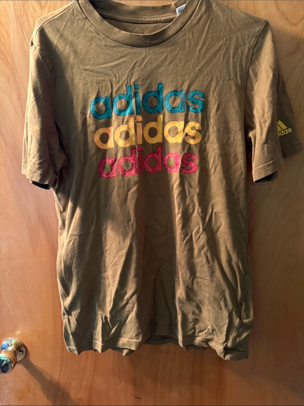 adidas Brown Tee with Green, Yellow & red Stacked Logo